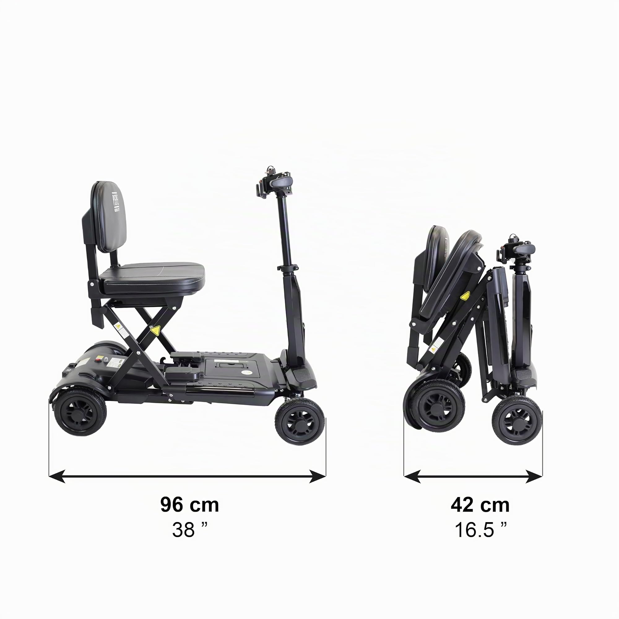 PEPE Mobility Scooter Eléctrico Plegable, Batería 10Ah, 4 Ruedas, Negro | Autonomía de 10 a 15 km, Litio Extraíble de 24V con 2 Llaves, Manillar Regulable, Asiento Acolchado, Luz LED y Claxon