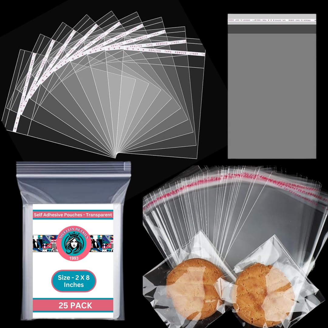 Nivellia Retails Self Adhesive Pouch (25 Pouches - 2X8 Inches) Transparent Plastic/Polythene BOPP,Seal King Bag,Cellophane bags | Reusable Pouches for Jewelry,Packing,Storage (2x8 Inches) (B0D77TDHYZ) Amazon Price History, Amazon Price Tracker