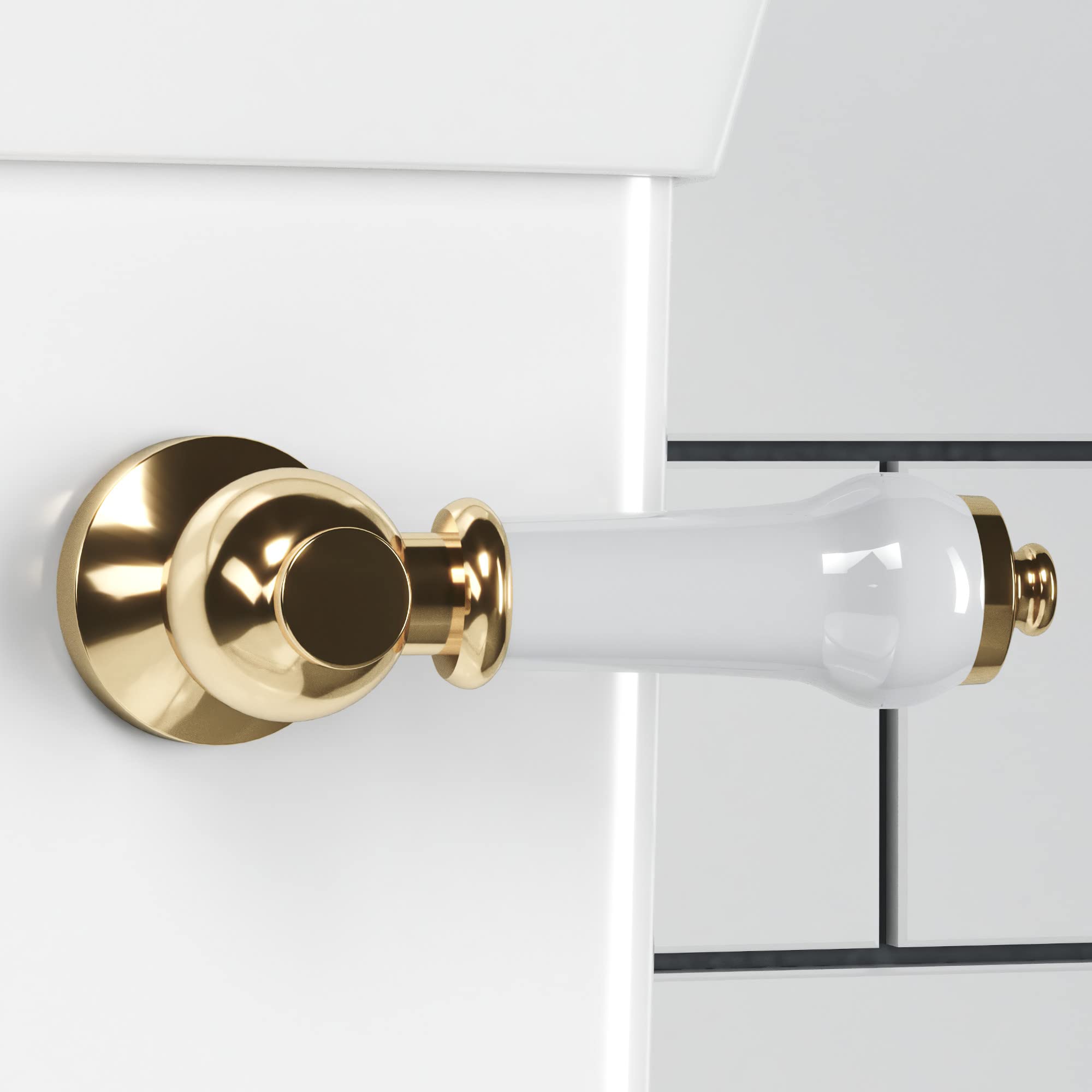 Enki Gold Z24, Toilet Flush Handle, Traditional Lever Design, Cistern Toilet Handle Replacement, Solid Brass & White Ceramic, Easy To Install, Fixings Included, 1-Year Guarantee