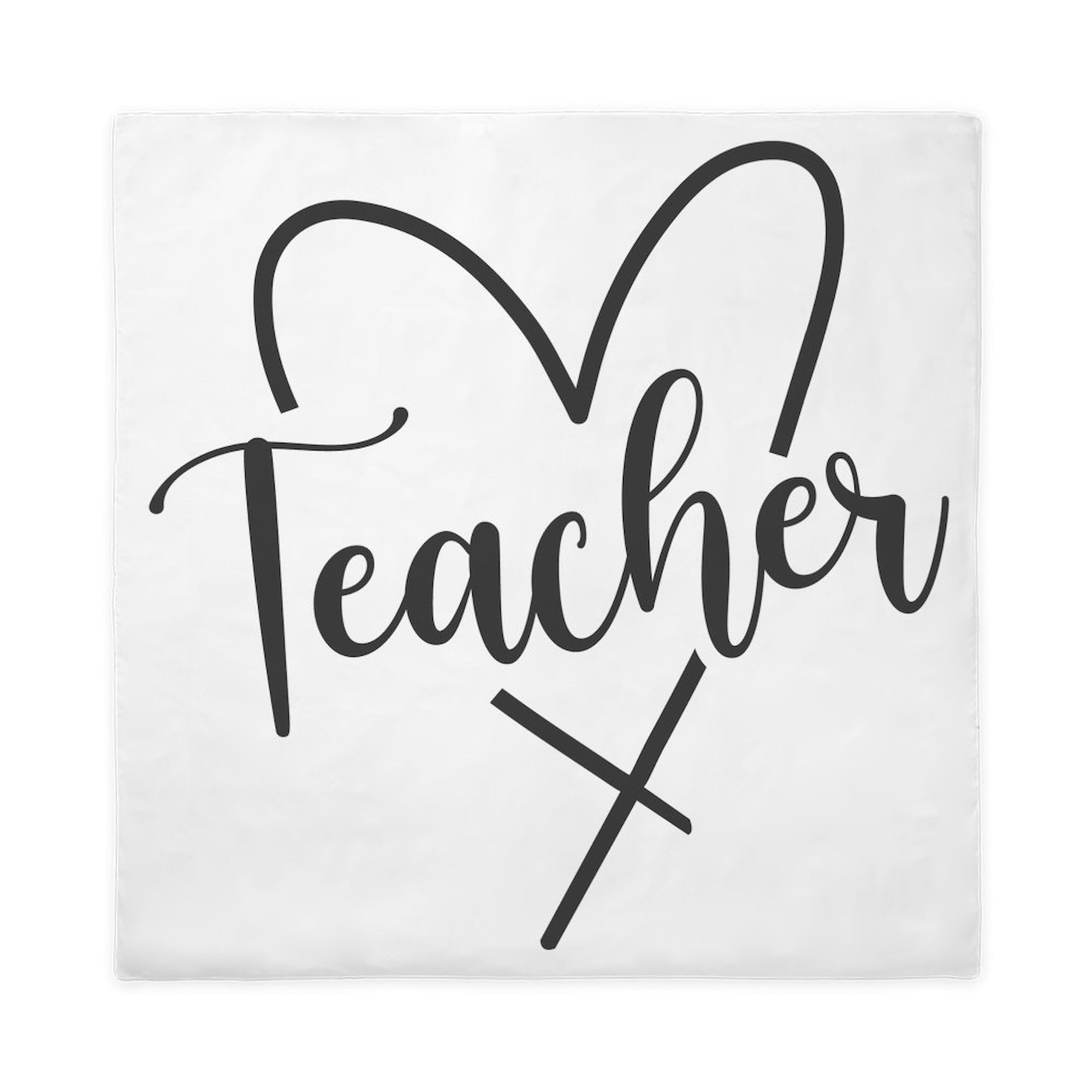 CafePress Teacher in Simple Doodle Heart Script Lettering Queen Duvet Cover, Printed Comforter Cover, Unique Bedding