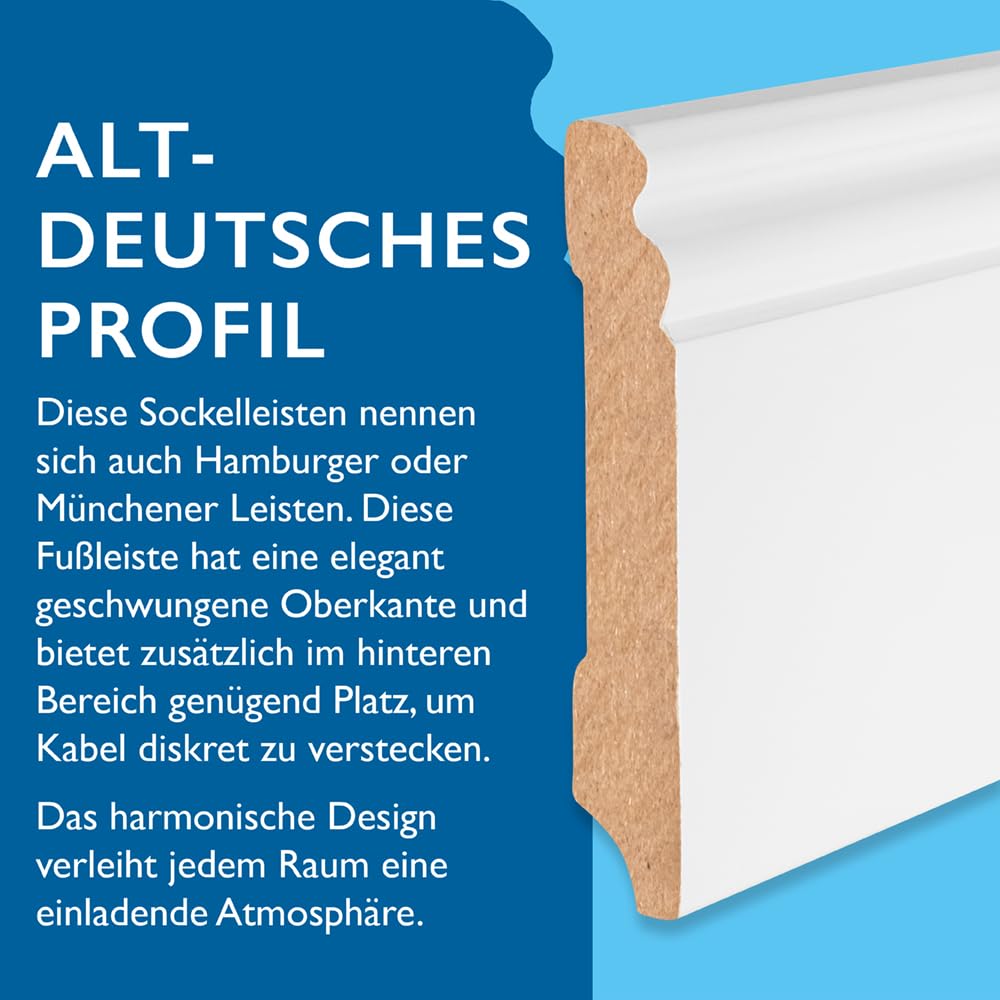 Sockelleiste MDF – 16x95x2440 mm, 10 Stück, weiß RAL 9016 lackiert