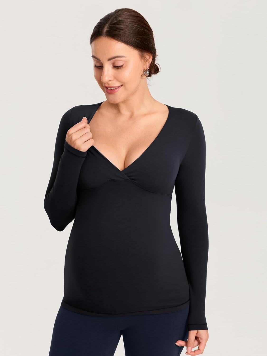 MOMANDA Maternity Nursing Tops Long Sleeve for Breastfeeding Crossover Pregnancy Nursing Shirts Soft Casual Tee