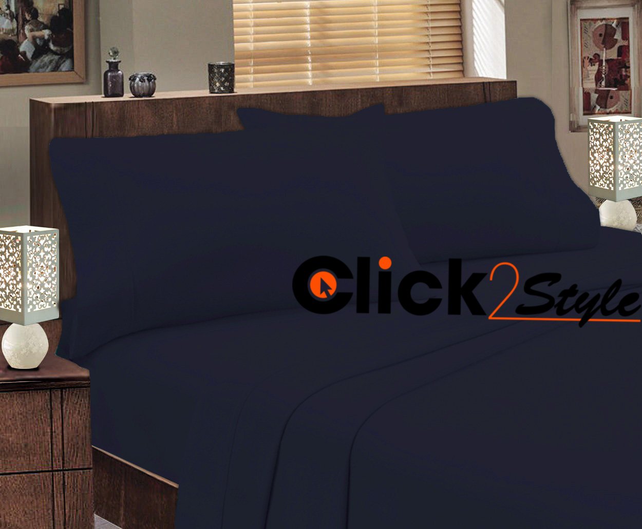 Clicktostyle Blue/Navy Blue T180 Percale Quality Non Iron Flat Sheets Single Size
