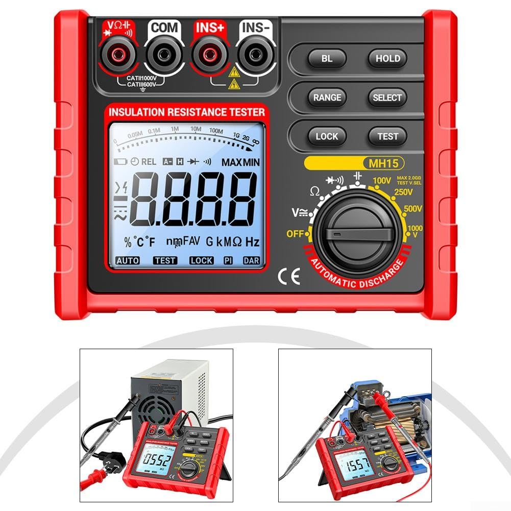 Megohmmetro digitale, MH15, tester di resistenza di isolamento 100/250/500/1000V, display LCD per test di commutazione del cavo del motore