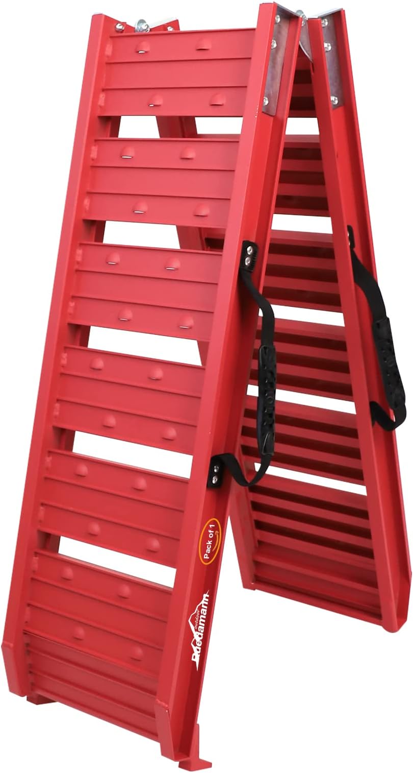 Ruedamann Car Ramps with 6' L ร 11.6" W Aluminum Loading Ramp, Foldable, 550 lbs Capacity, for ATV, Motorcycle, Truck, Pack of 1 (Red)