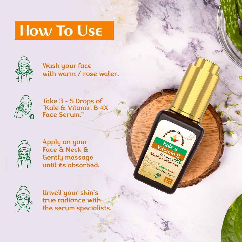 Image of Kale Vitamin B12 Face Serum - Nourishes & Rejuvenates Skin | Infused with Kale & Vitamin B12 | Superfood Boost for Vitality & Renewal | All Skin Types - 30ml