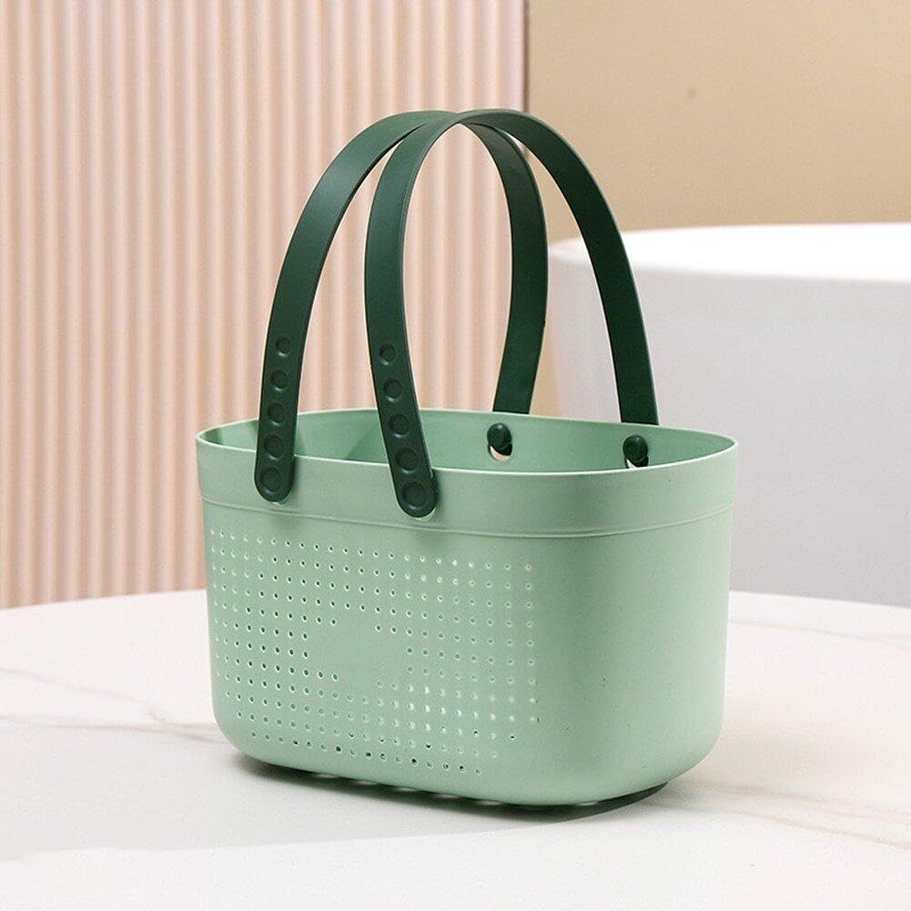 Cesta de ducha portátil con asa, organizador de almacenamiento de baño de plástico con drenaje hueco, conveniente solución de almacenamiento de artículos de tocador