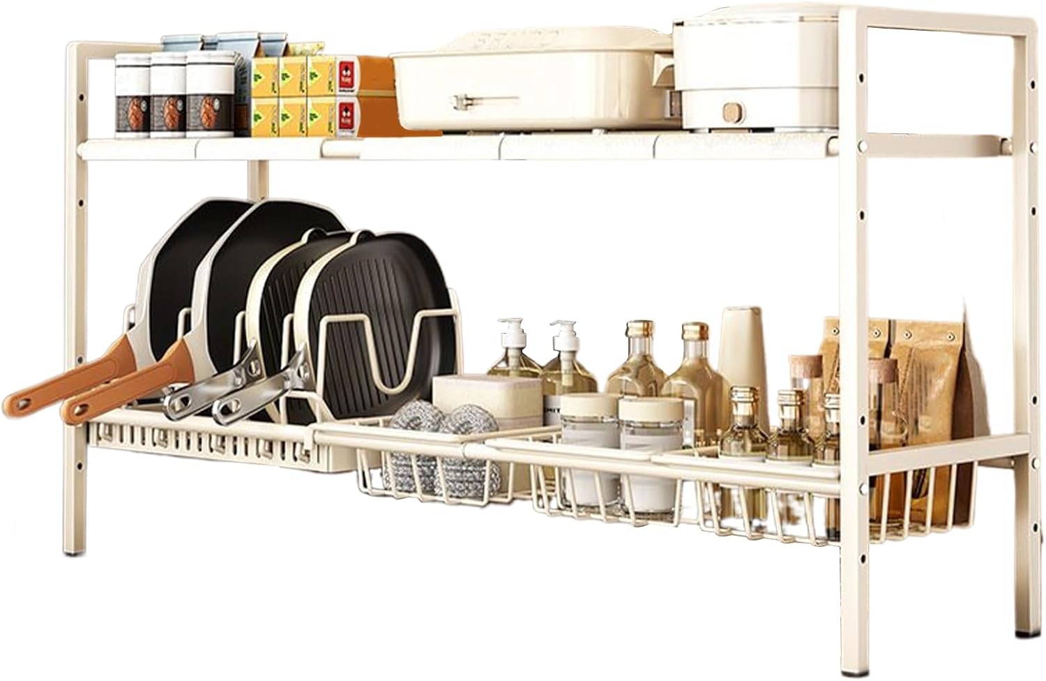 Under Sink Storage,Multi-Purpose Storage Organizers | Double Layer Expandable Sturdy Rack for Dish Pot Home Pan Closet Cabinet Cloakroom Wardrobe