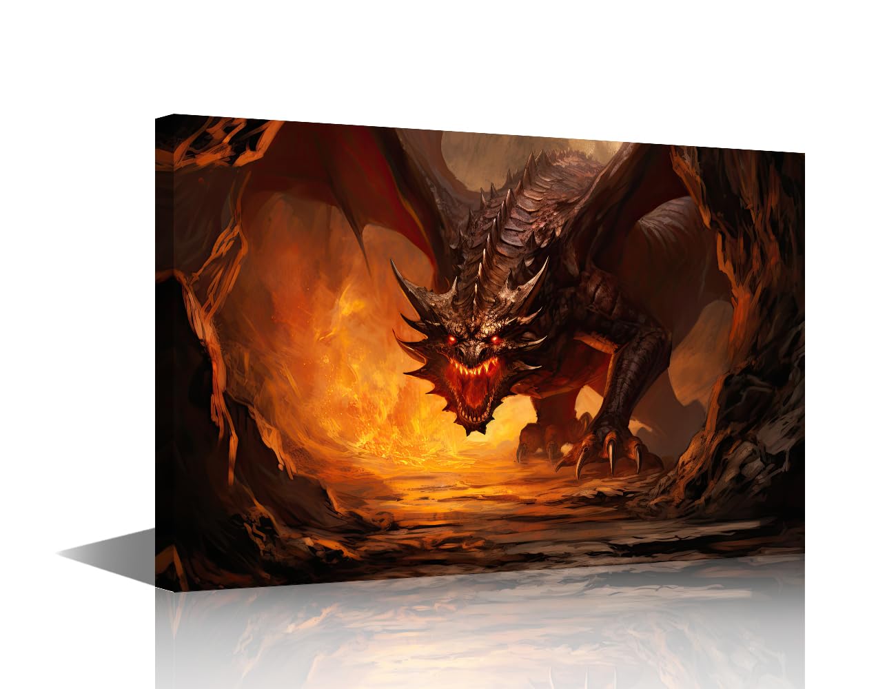 Flying Dragon Canvas Wall Art Black and White Wall Art Decor Magma Fire Dragon Canvas Poster Printing 1 Panel Home Wall Art for Men Living Room Decor Stretched and Framed Ready to Hang 18x12 in