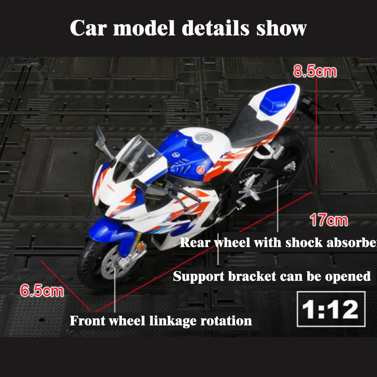 Doyomtoy Modello di moto CBR1000RR in lega, scala 1:12, replica fedele, base decorativa gratuita