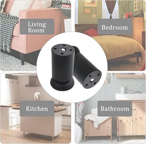 Miniatura 7 de Paquete de 4 patas ajustables de metal para muebles, patas redondas de acero inoxidable para gabinete, sofá, mesa, patas de cocina de repuesto (4