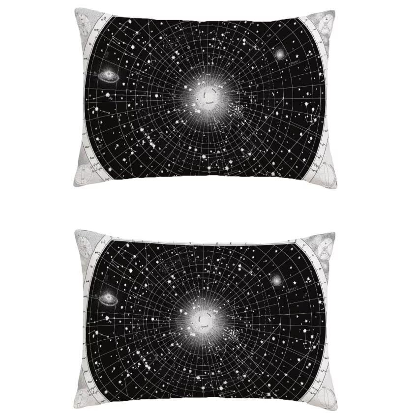 Housse coussin exterieur 60x90cm lin imperméable noir constellation