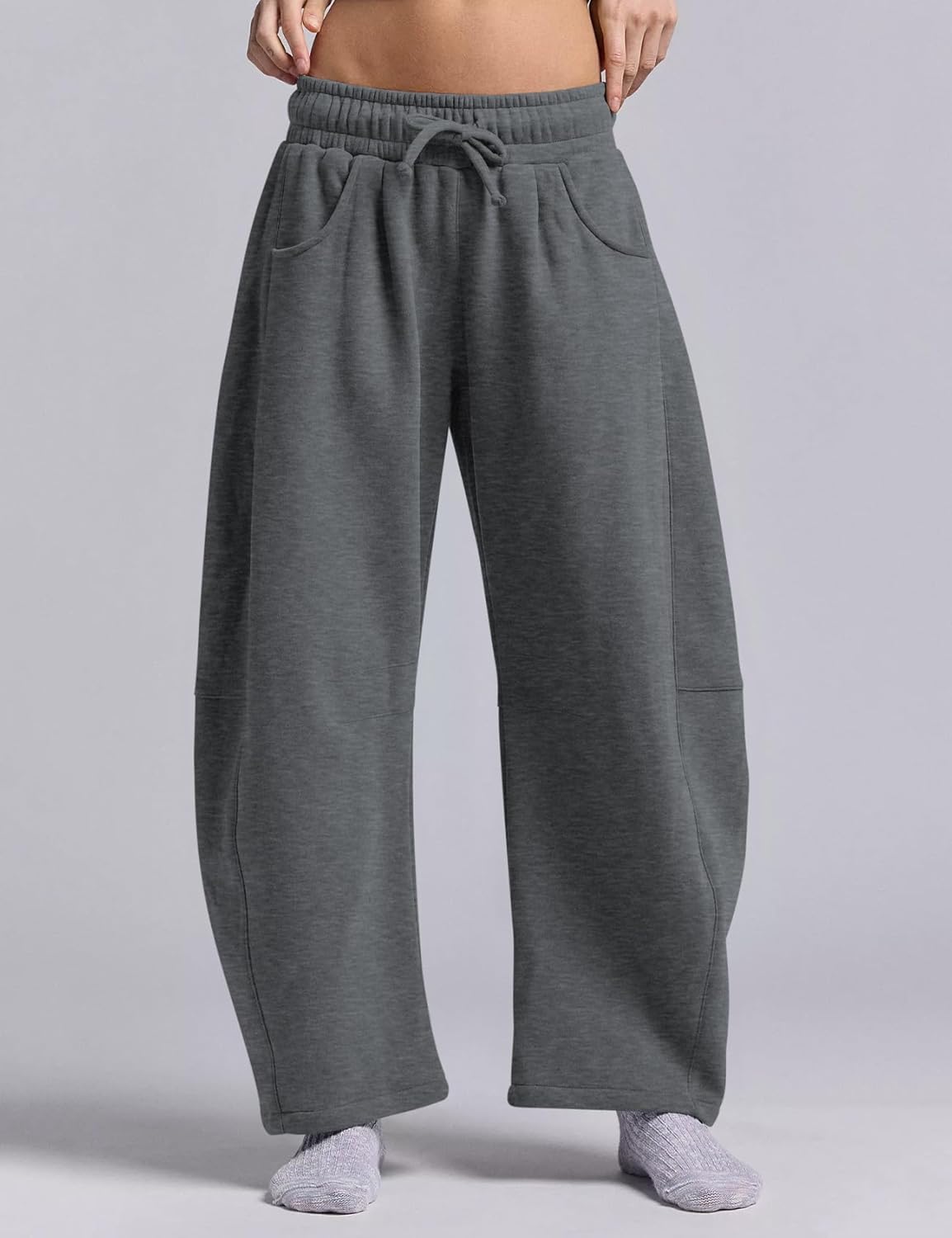 HeSaYep Women's Barrel Leg Ankle Sweatpants Drawstring Wide Leg Lounge Pants Baggy Casual Cotton Sweat Pants with Pockets - Image 4