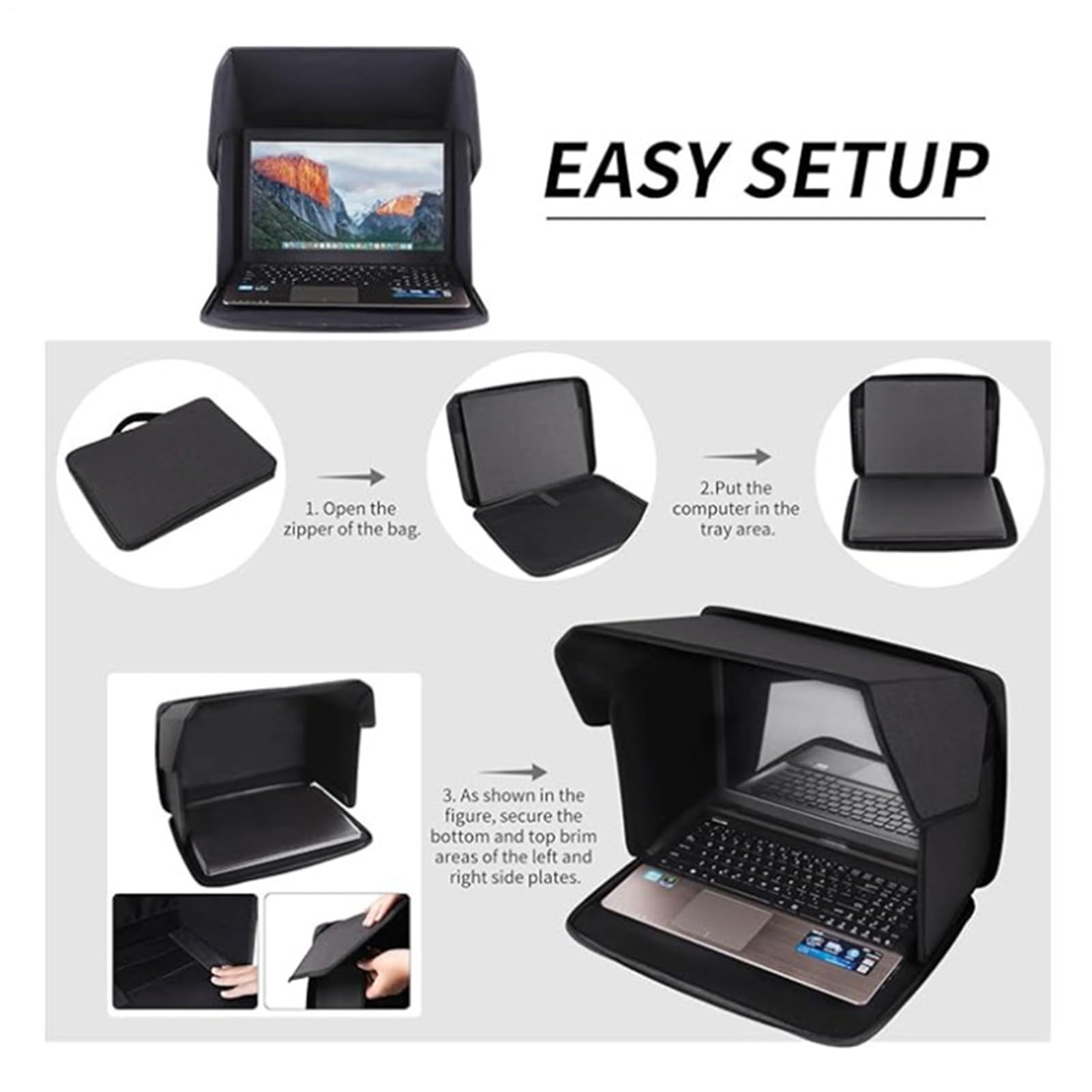 Parasol para Ordenador, Antideslumbrante para Portátil, Capucha con Pantalla De Privacidad Ligero, Ergonómico para Trabajar En El Exterior para 14 Pulgadas, Ángulo Ajustable, Plegable