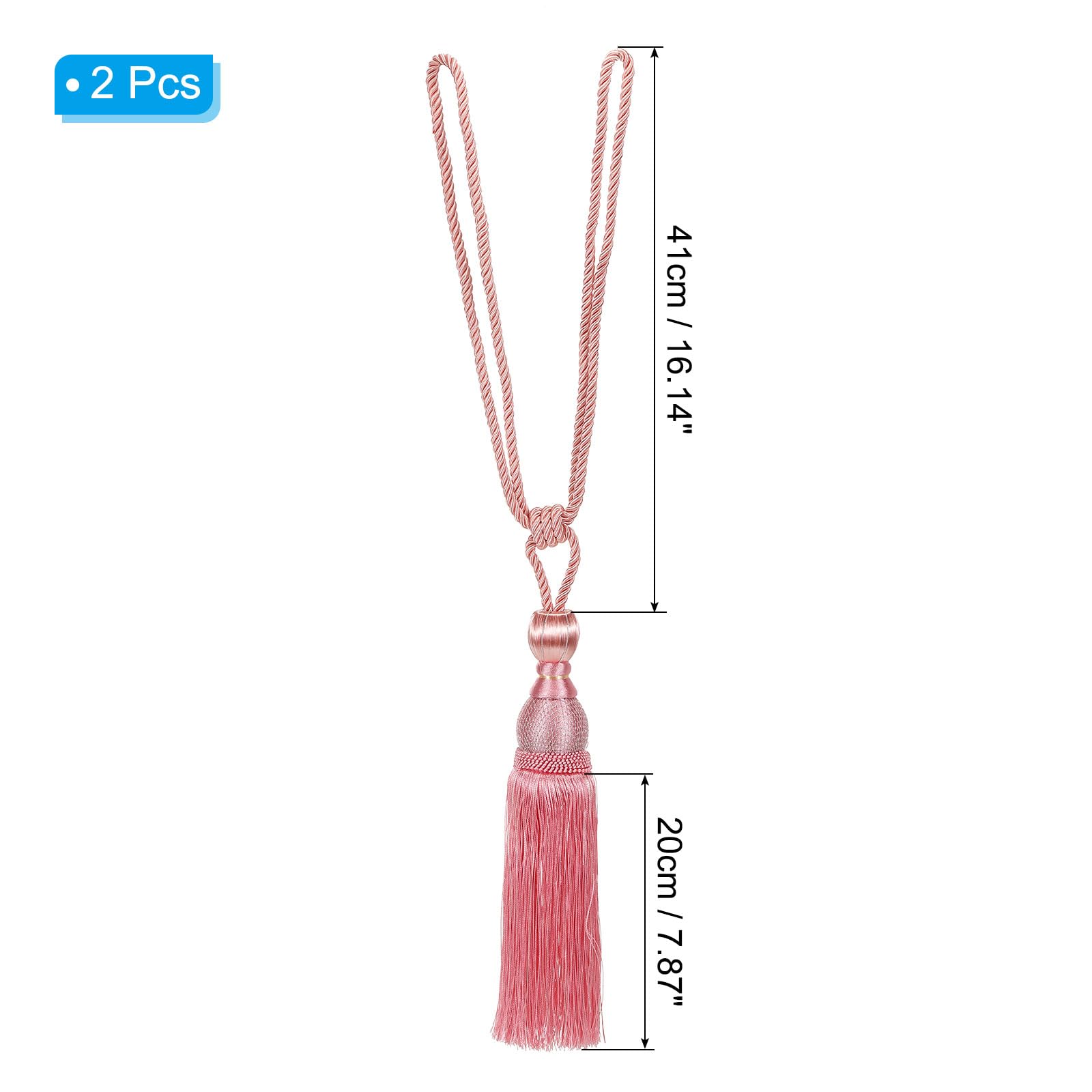 PATIKIL Curtain Tiebacks, 2 Pack Elegant Handmade Curtain Holdbacks Rope with Tassel Home Office Hotel Decorative, Pink - Image 2