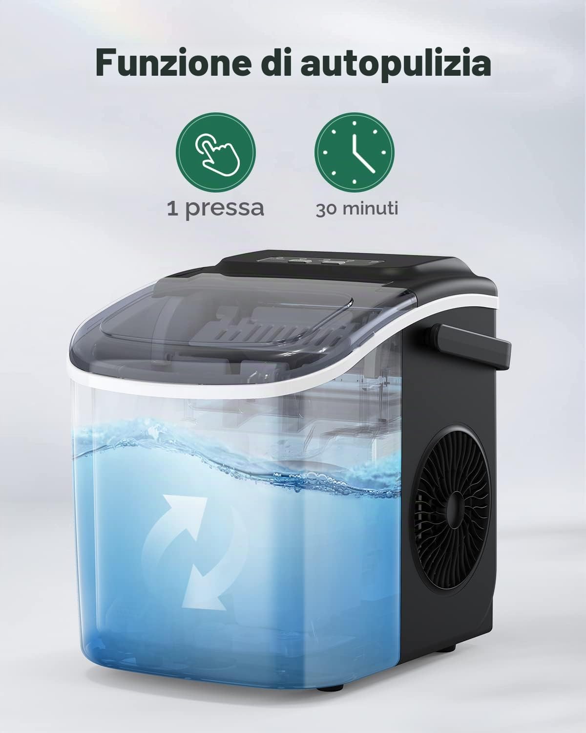 Macchina per cubetti di ghiaccio Silonn, fabbricatore di cubetti di ghiaccio 9 cubetti pronti in 6 minuti, 12 KG in 24 ore, piccola macchina per cubetti di ghiaccio autopulente per cucina, ufficio