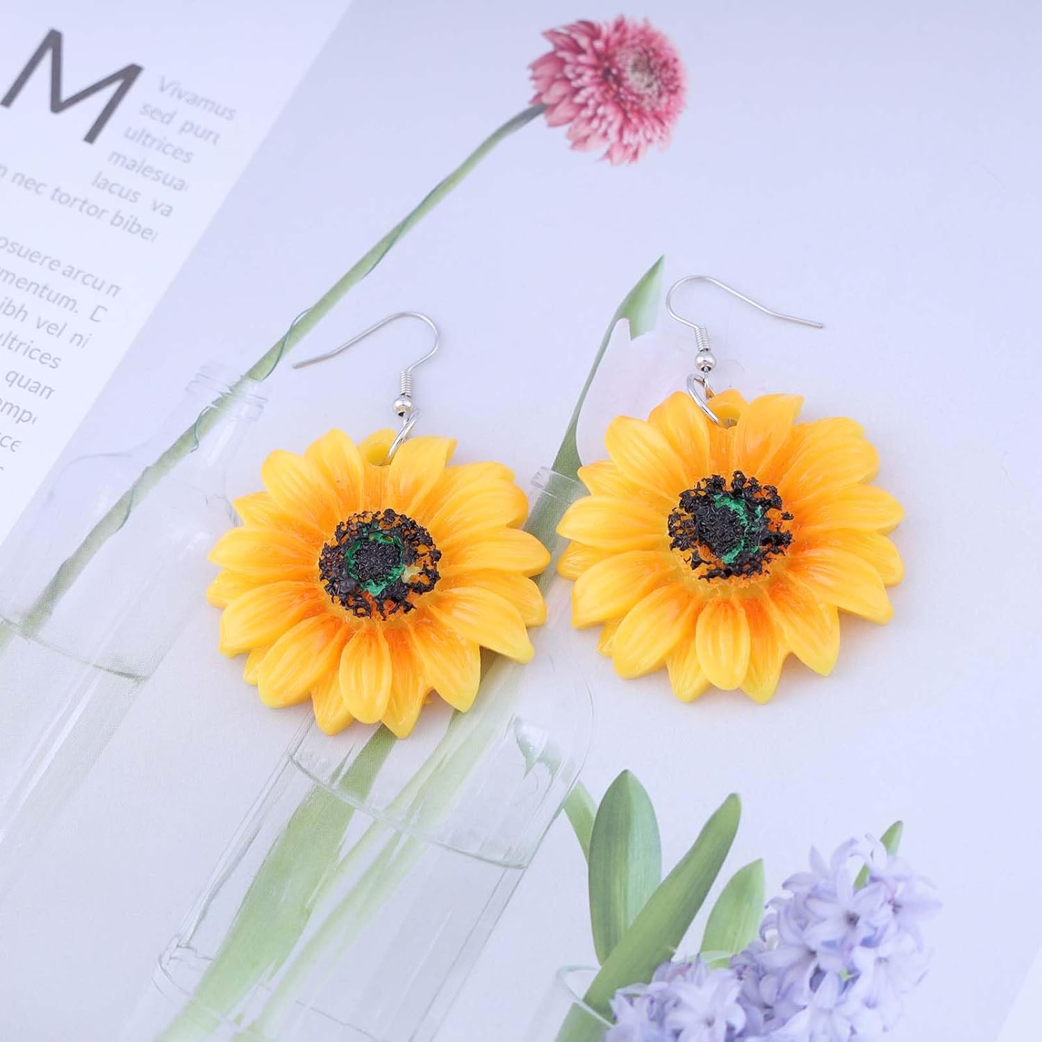 Boho Sunflower Dangle Earrings Handmade Sunflower Earrings Large Flower Drop Earrings Sunflower Daisy Earrings Jewelry for Women - Image 6