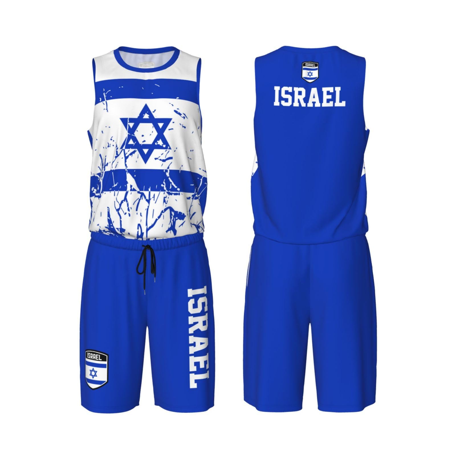 Israel Flag Grain (2) Basketball Jersey Uniform Suit for Men Adults Training Athletic Set