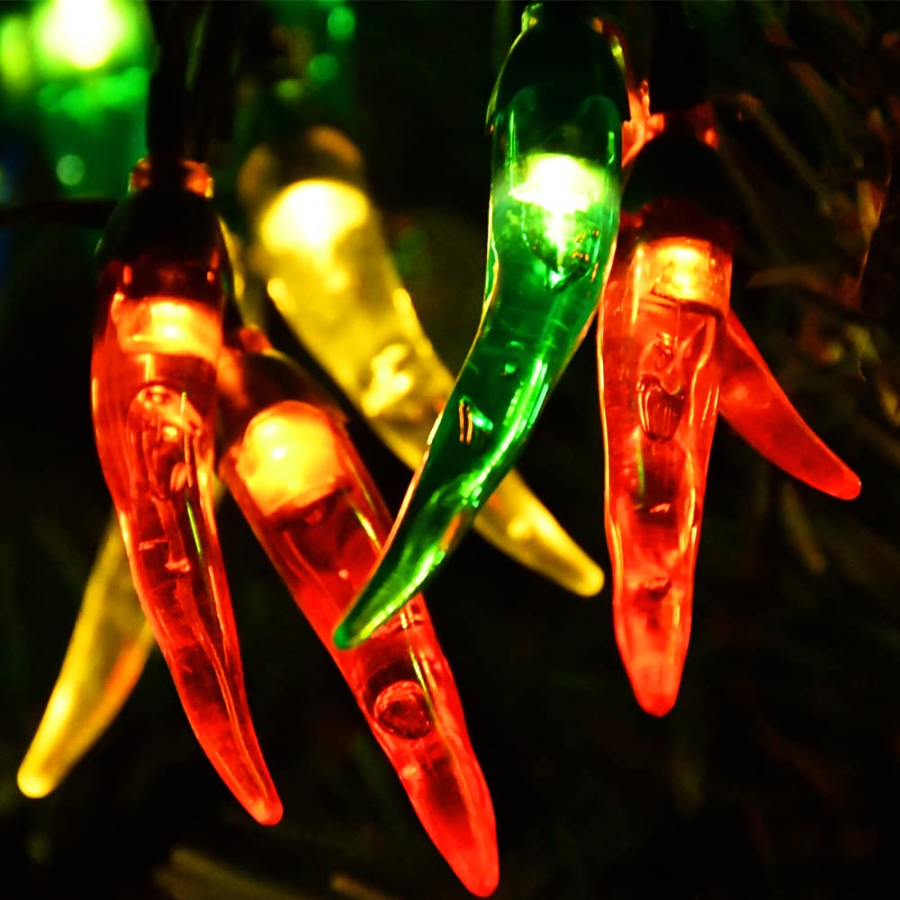 TWONGIFT Multicolor Solar Chili Pepper Garden Lights Outdoor, 23Ft