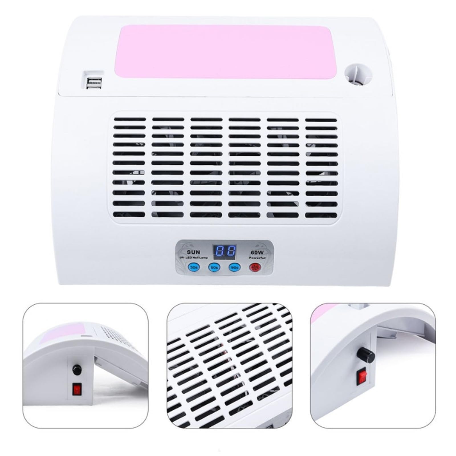 Extractor de polvo de uñas, Lámpara UV LED for uñas, secador de esmalte de gel, taladro eléctrico, colector de polvo for uñas, ventilador, aspiradora, máquina de manicura multifunción