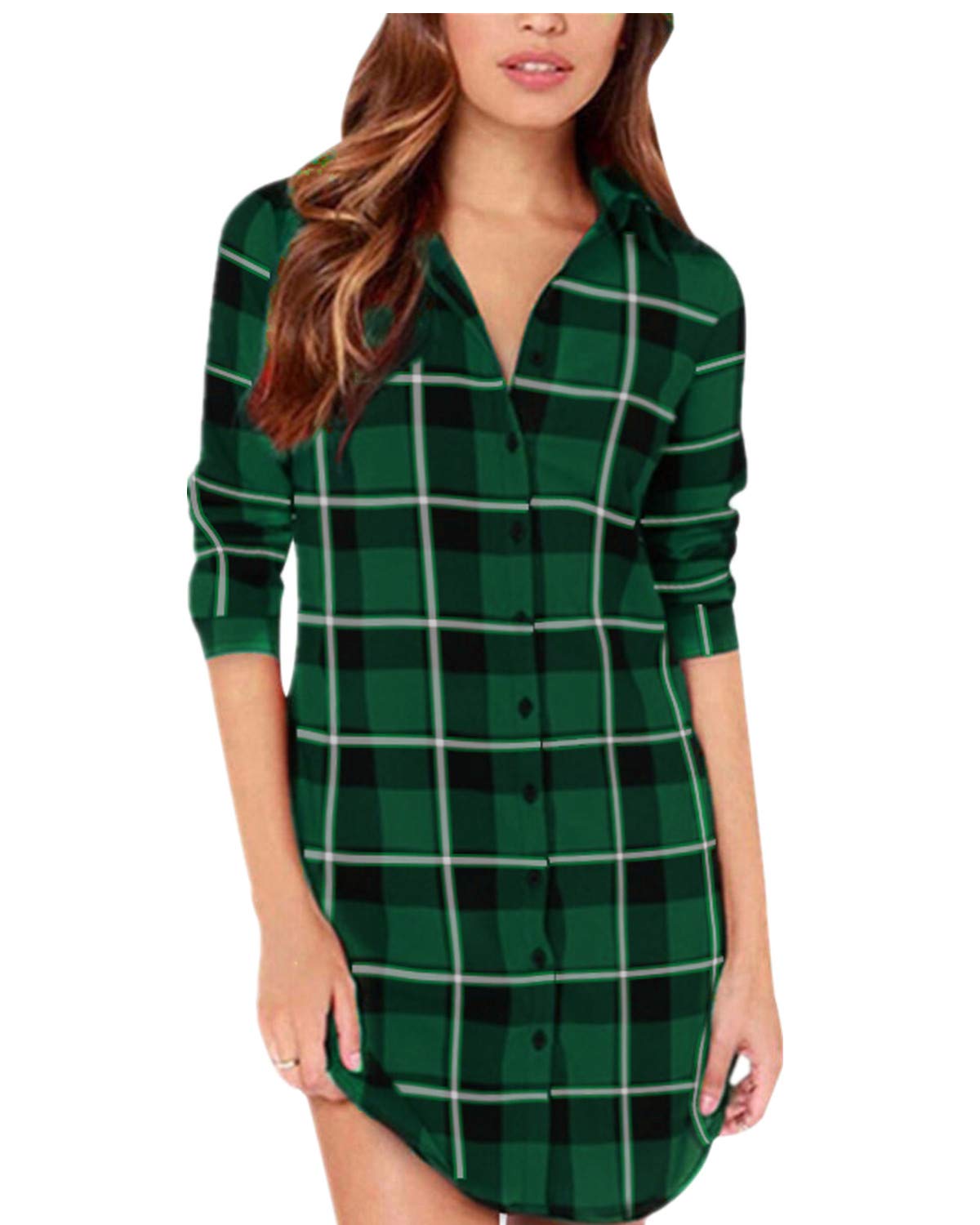 Womens Shirt Checked Long Sleeve Tops Blouses Plaid Shirt Dress Blouse Sexy T-Shirt Baggy V Neck Shirts Boyfriend Tunic Tartan Button-Down Casual Tops