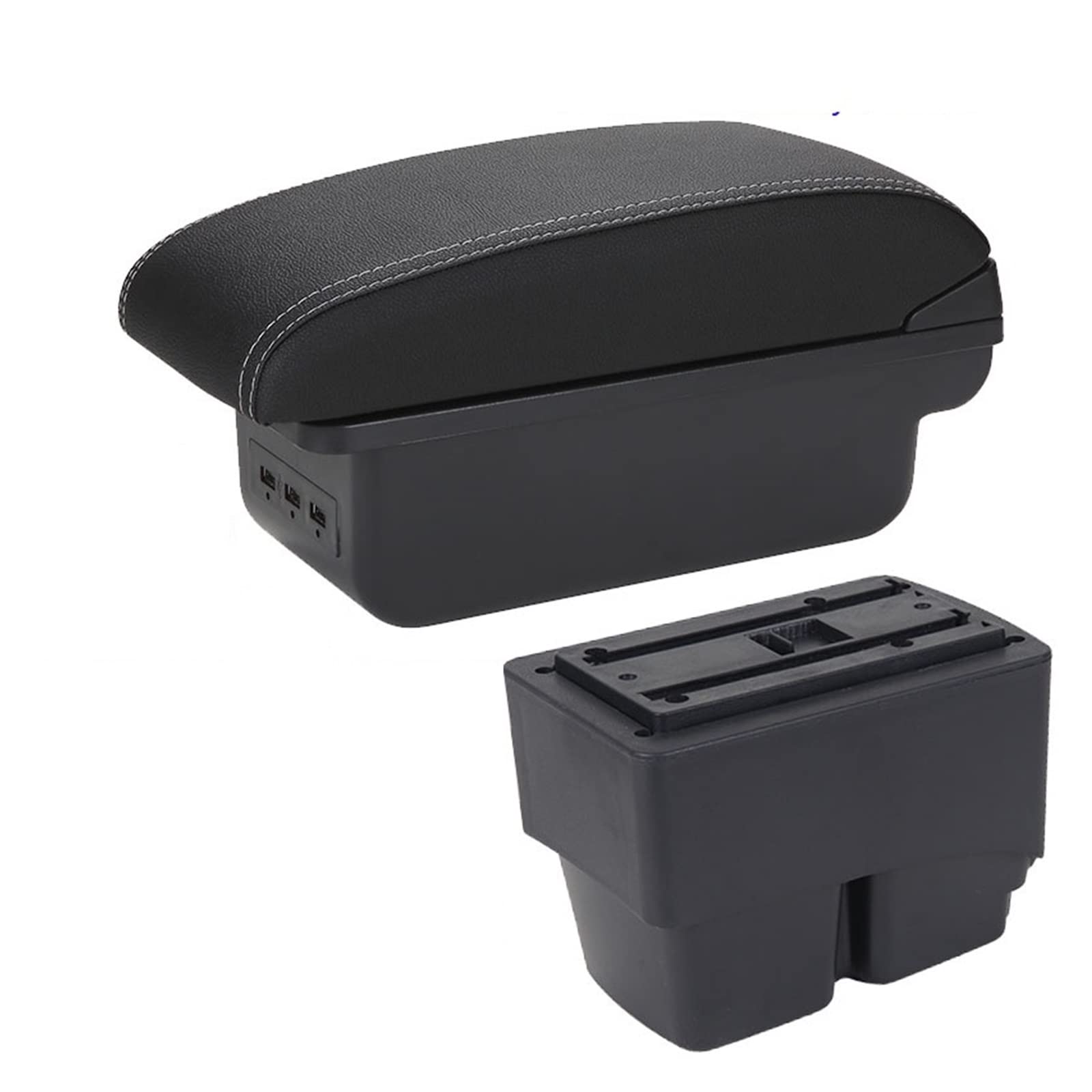 Baiqimv For Ford For Fiesta MK7 Car Armrest Box Car Armrest Storage Box Interior Details Accessories Easy Installation 2009-2017(B3 Black white 3USB)