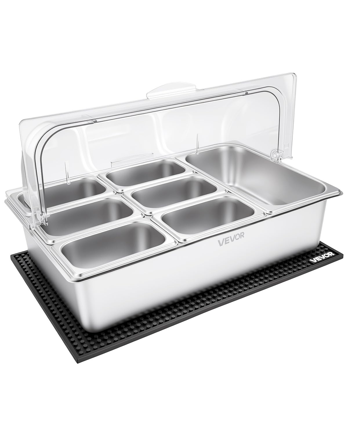 VEVOR Saladette à Poser, Vitrine Réfrigérée à Ingrédients en Inox, pour Fruits Buffet Froid Hôtel Restaurant Bar, Station de Garnitures avec 7 Bacs GN 1x1/3 et 6x1/9, Couvercle Rabattable Transparent