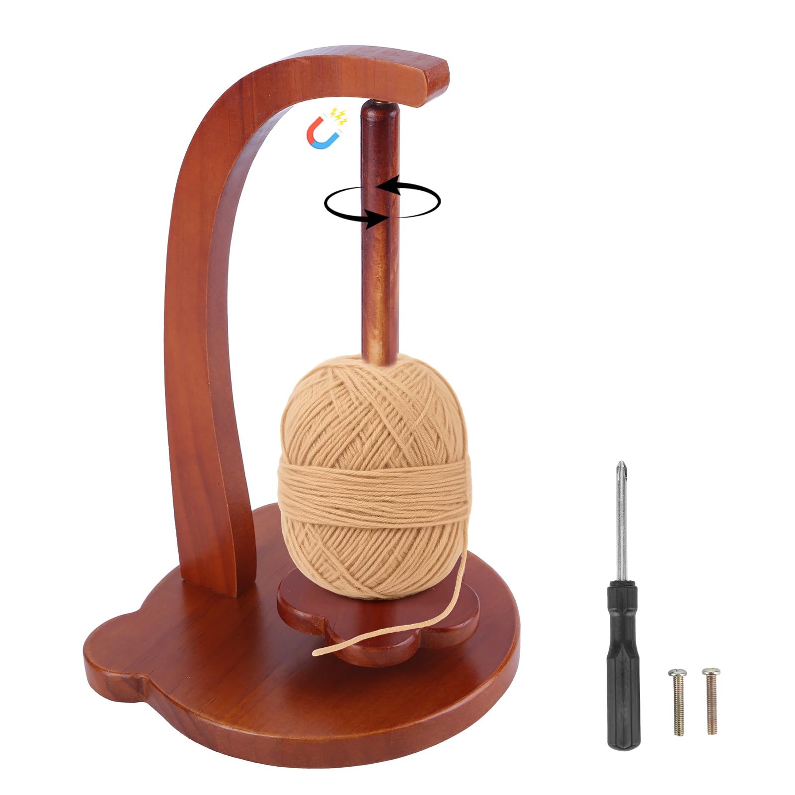 Wooden Yarn Holder for Crochet & Knitting - Magnetic Rotating Yarn Spinner Rack, Stable 320g Yarn Shaft Dispenser, Wool Balls Holder Crochet Holder for Knitting Lovers, Mother's Day Gift (Retro) — image 1