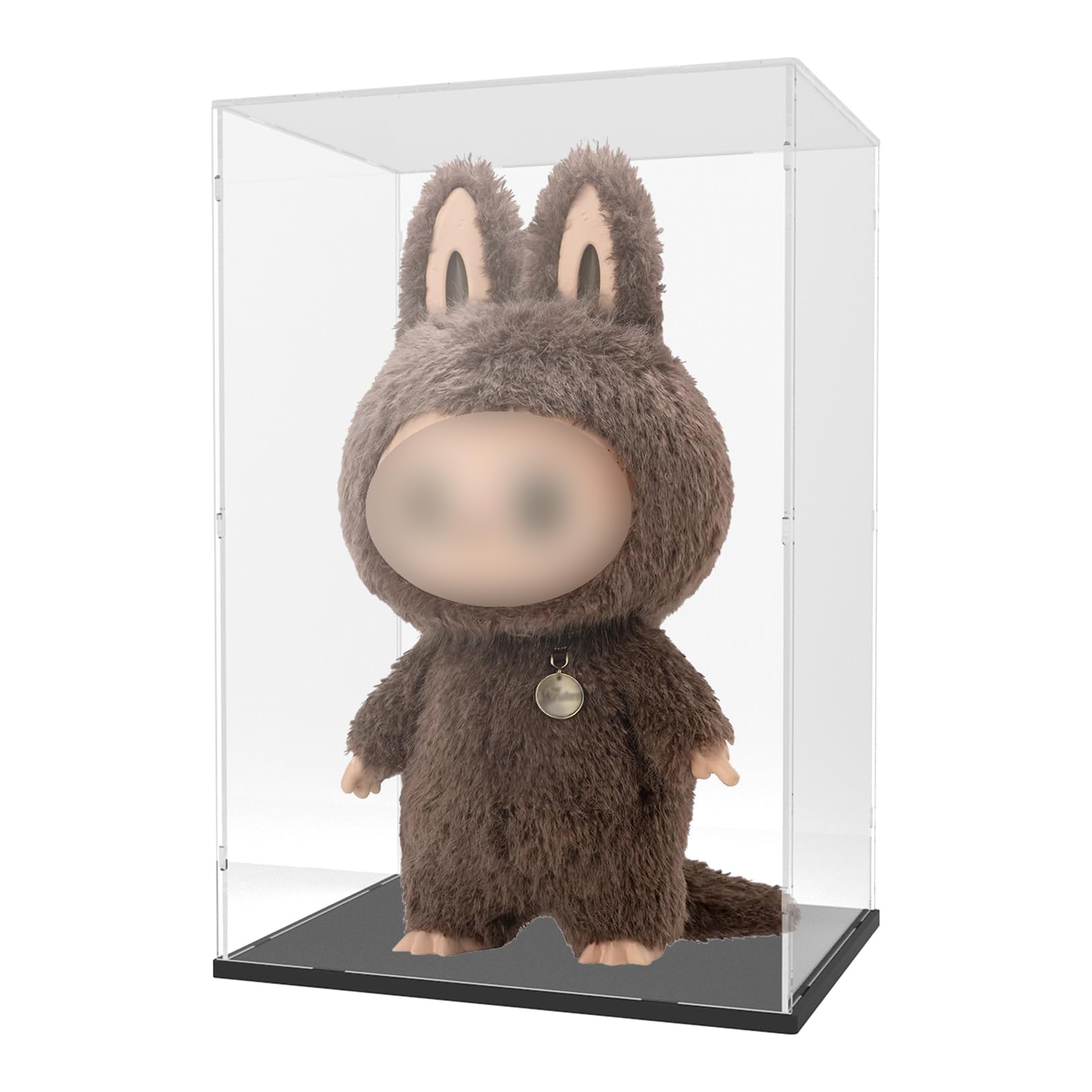 Choowin Acrylic Display Case for Zimomo Display for Labubu Display, 24 inch Tall Assemble Dustproof Display Box, Thickened Large Clear Display Cases for Collectibles Figures Dolls (Black Base)