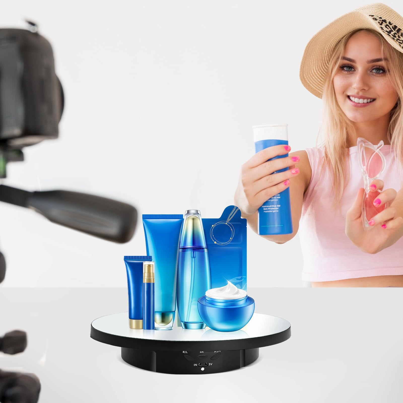 Sharplace Elektrischer drehbarer Drehteller für Fotografie, 360 Grad Drehbar Display Ständer, Motorisierter Drehteller mit Fernbedienung für Produktanzeige, Schmuck, Uhren, 3D Modelle, Schwarz-Spiegel