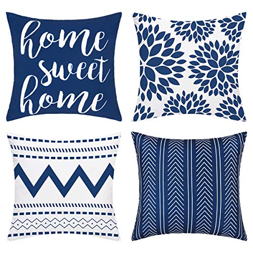 blue and white throw pillows - Yastouay Throw Pillow Covers, Blue Decorative Pillow Cover, Blue and White Pillow Cases, Modern Accent Geometric Cushion Covers for Sofa Couch Bed Chair, 18 x 18 Inches