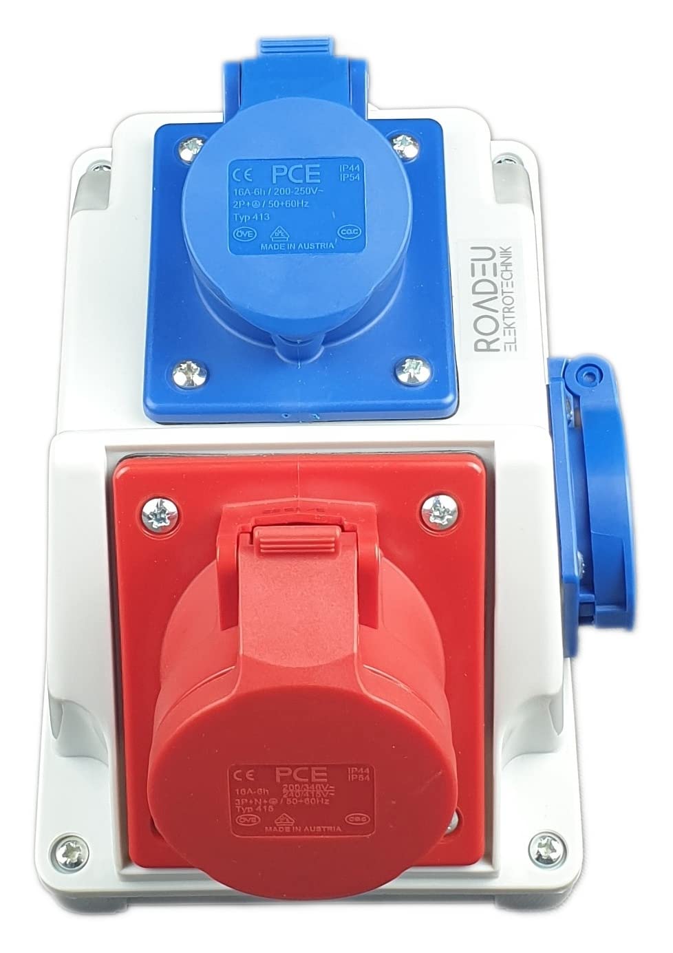 RoadEu - Presa di Corrente Industriale Combinata, Distributore da Parete CEE 5P Con Presa CEE 3P e Schuko 16A - Scatola di Distribuzione a Parete PCE