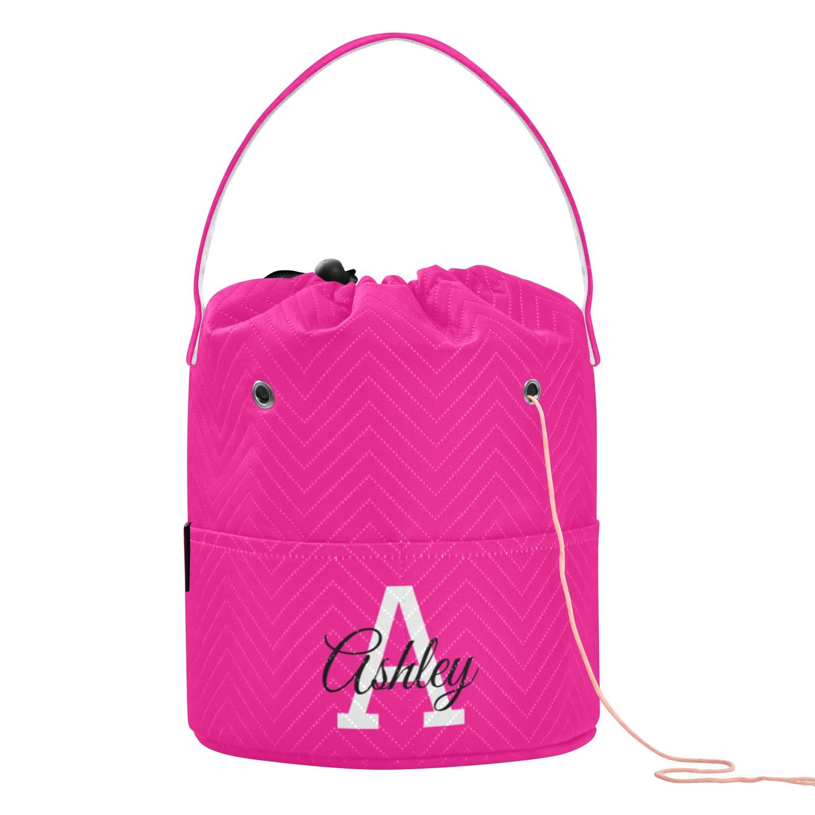 Personalized Yarn Bag Knitting Bag Craft Bag, Custom Name Crochet Bag Organizer Yarn Storage Containers for Crochet Accessories, Knitting Needles, Crochet Hooks, Deep Pink