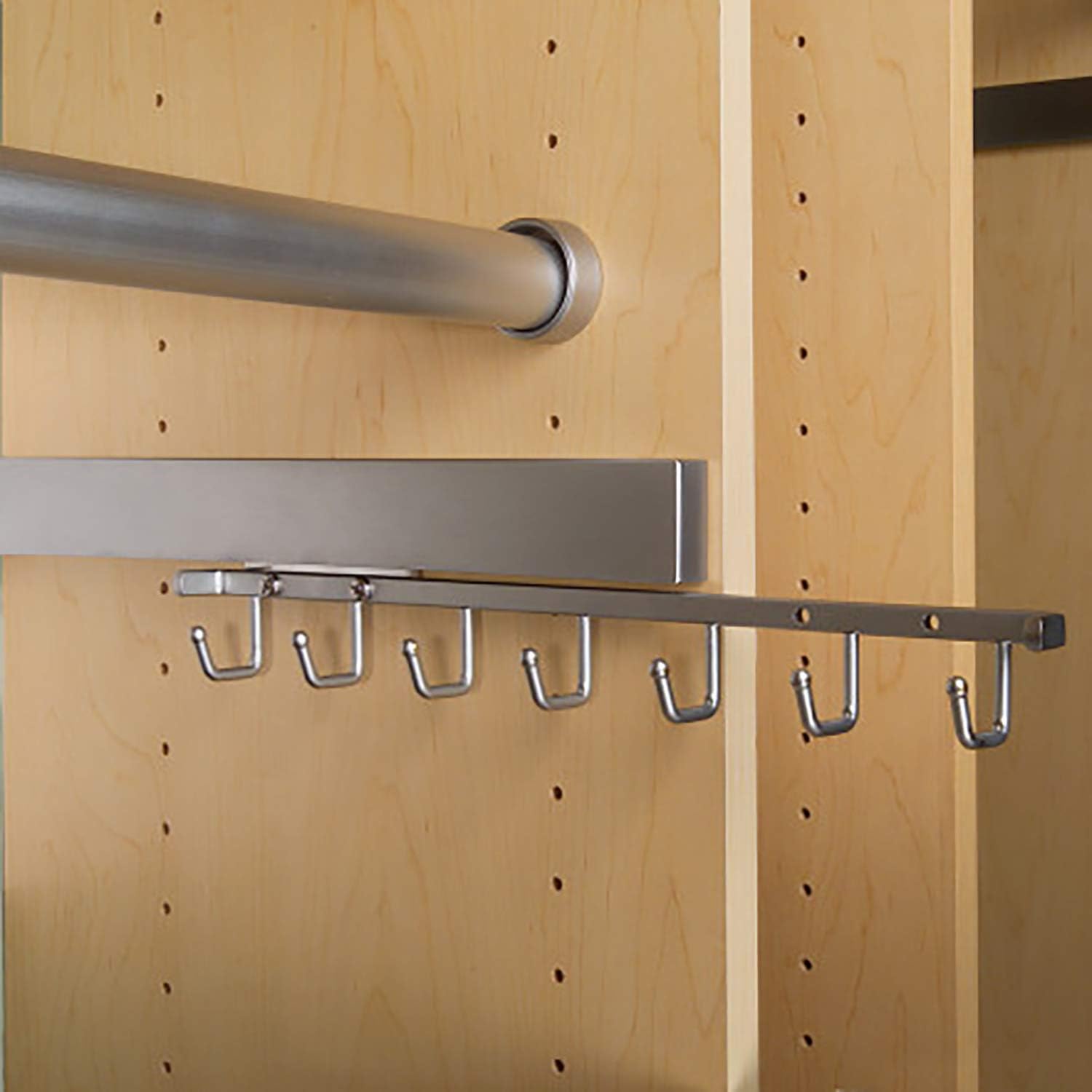 Chrome 14'' Sliding Belt and Accessory Rack with 7 Hooks