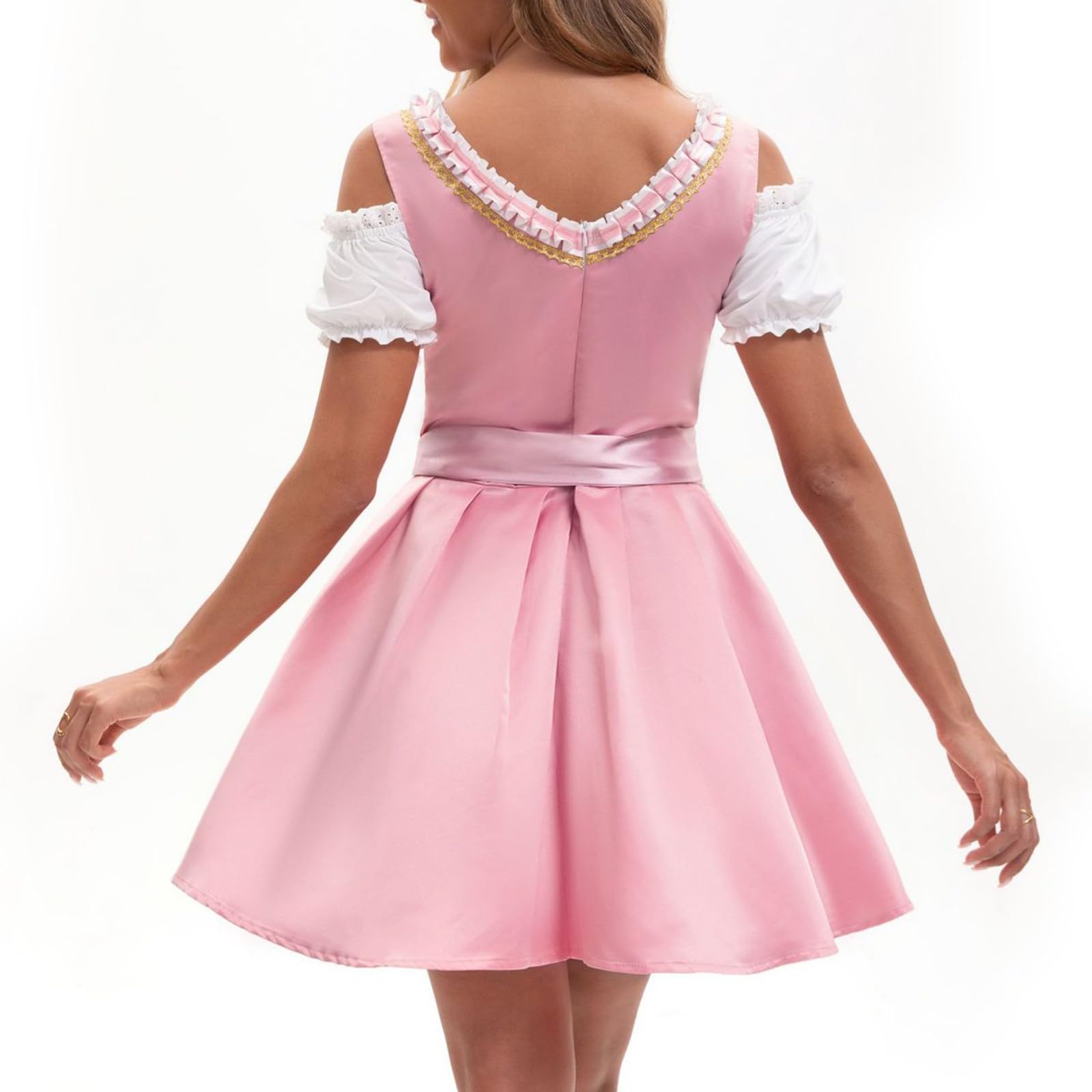 Dirndl | Oktoberfest Damen Outfit mit Spitze Schürze 3 Teilig für Besondere Anlässe Pink