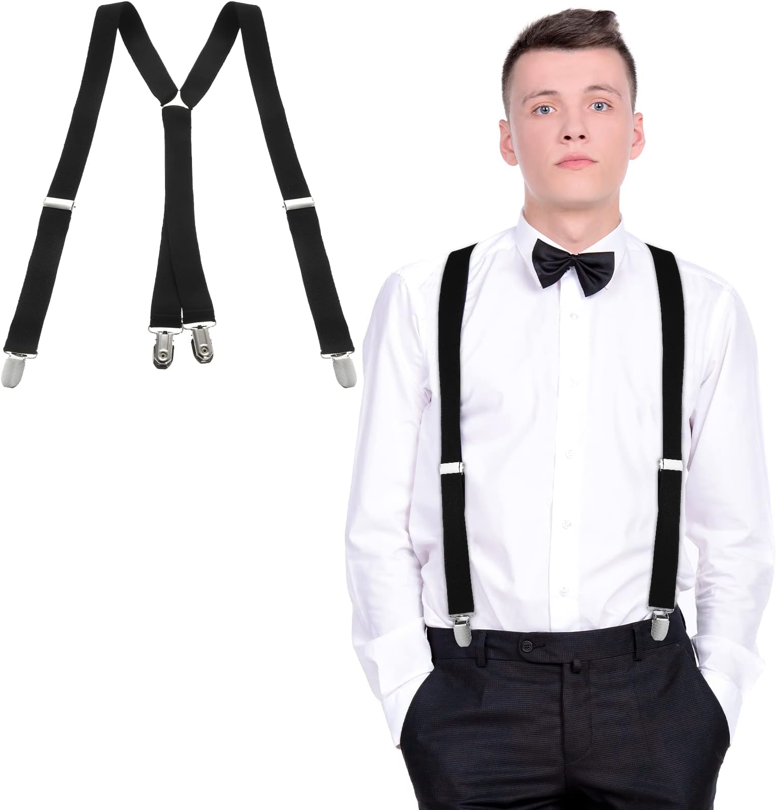 SATINIOR Mens Braces Trousers Braces, X Shape Trousers Braces for Men Heavy Duty Suspenders with Metal Clips Elastic Adjustable Mens Braces for Father's Day, Halloween