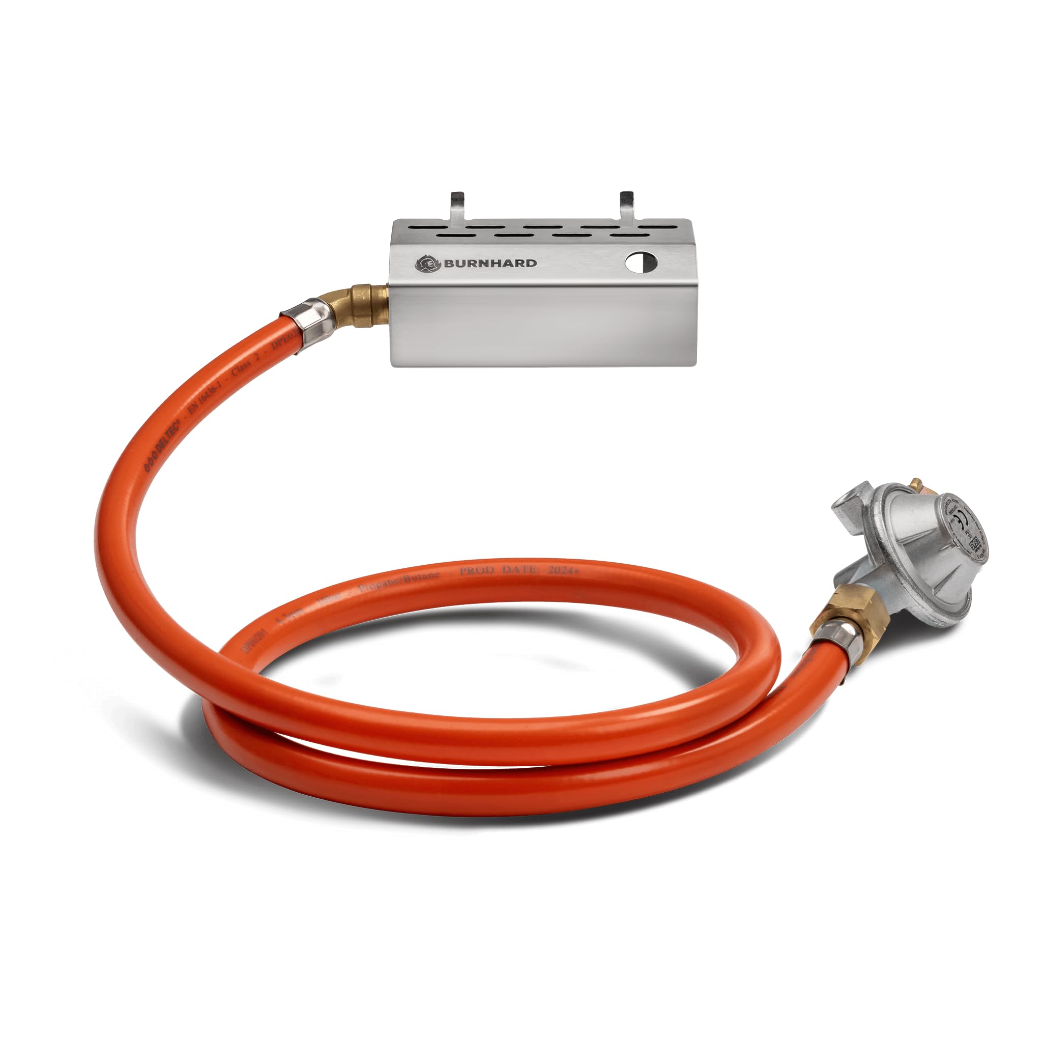 BURNHARD® Gasflaschen Adapter für Gasgrill JONES Jr., Gasflaschen Kit für 5, 8 und 11 kg Gasflaschen, inkl. 1,5 bar Druckminderer, einfach anbringen und lösen, leistungsstärker und länger grillen