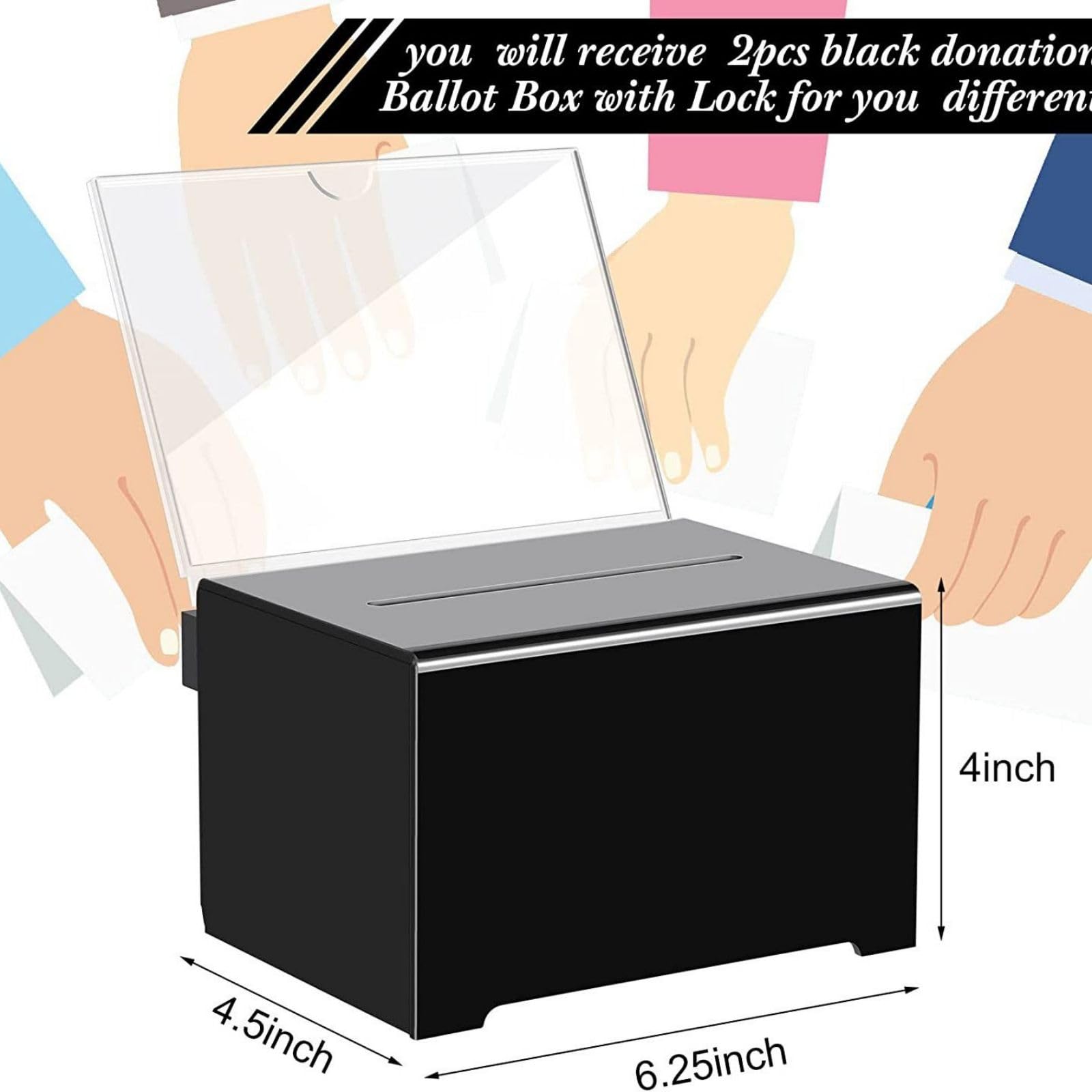 Crevyteg Black Acrylic Donation Box with Lock, Suggestion Box Ballot Box Collection Box Tip Jars - Image 3
