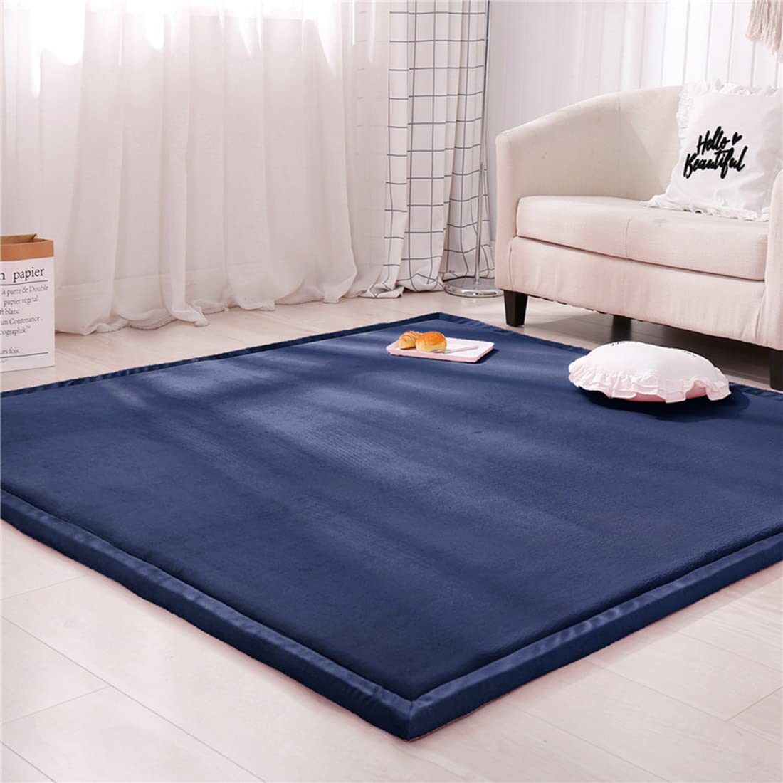 Spielmatte Krabbelmatte Baby Kinder Matte, Extra Dick 3cm Faltbar, Teppich Kinder Krabbeldecke Weiche rutschfest Tatami kinderzimmer Deko, Dunkelblau, Grösse: 200x280cm