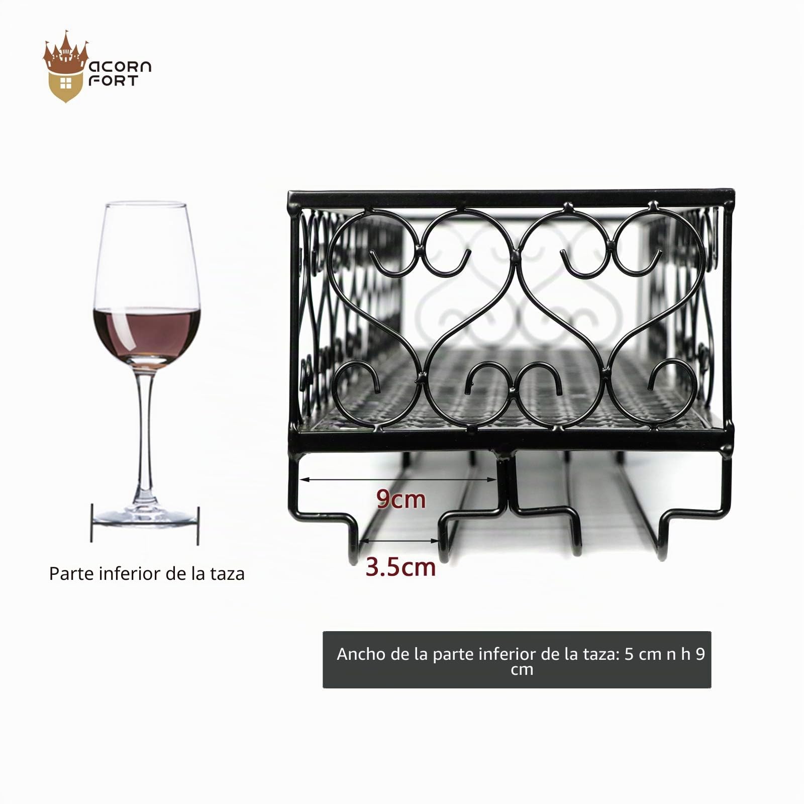 W-612 Soporte Colgante de Metal Negro para Copas de Vino, champán y Copas de Cristal, 80 x 20 cm, con Capacidad para 18 Botellas de Vino y 18 Copas de Cristal