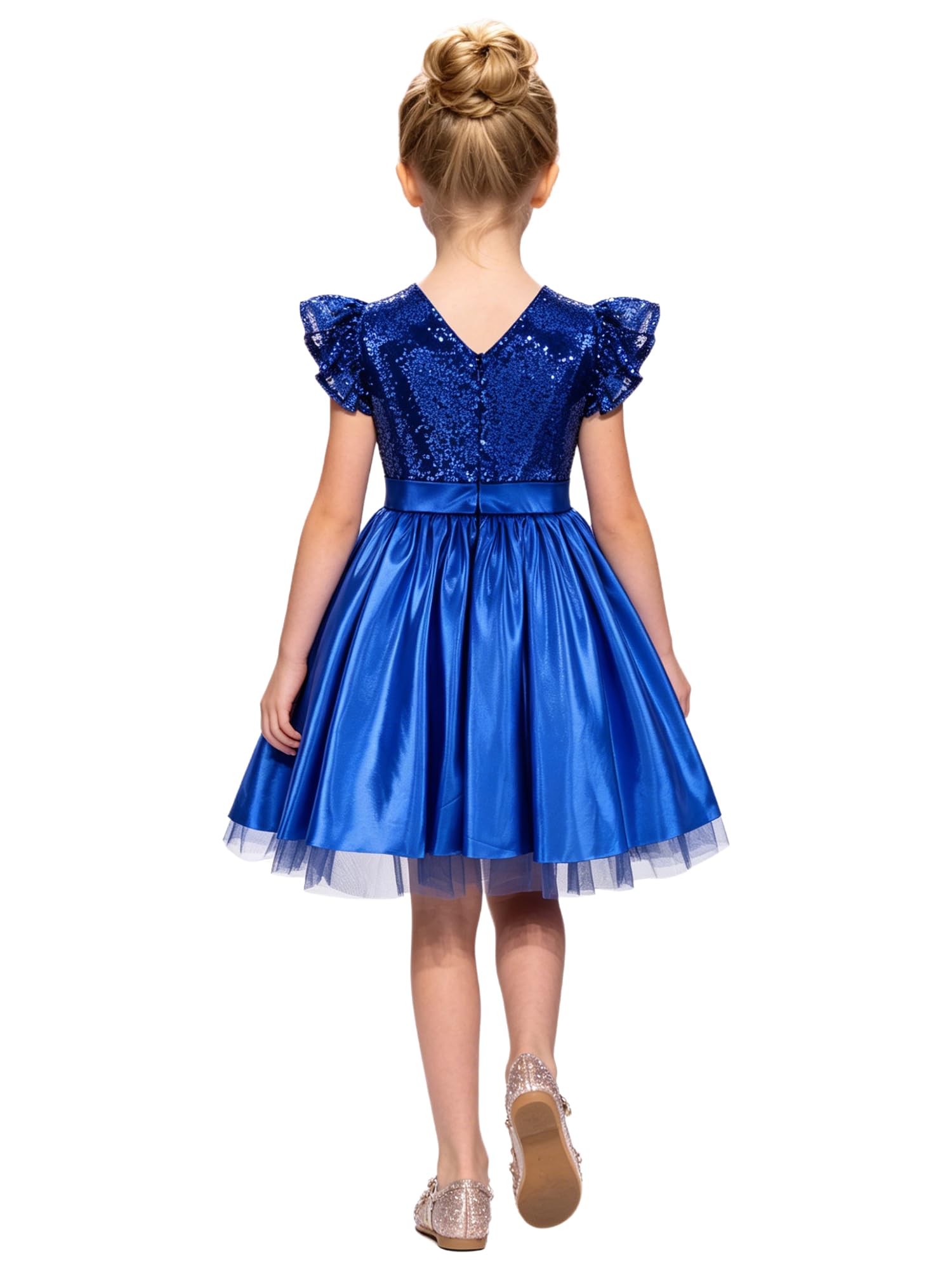 Kinder Pailletten Prinzessinnenkleid Satin A Linie Schwungkleid