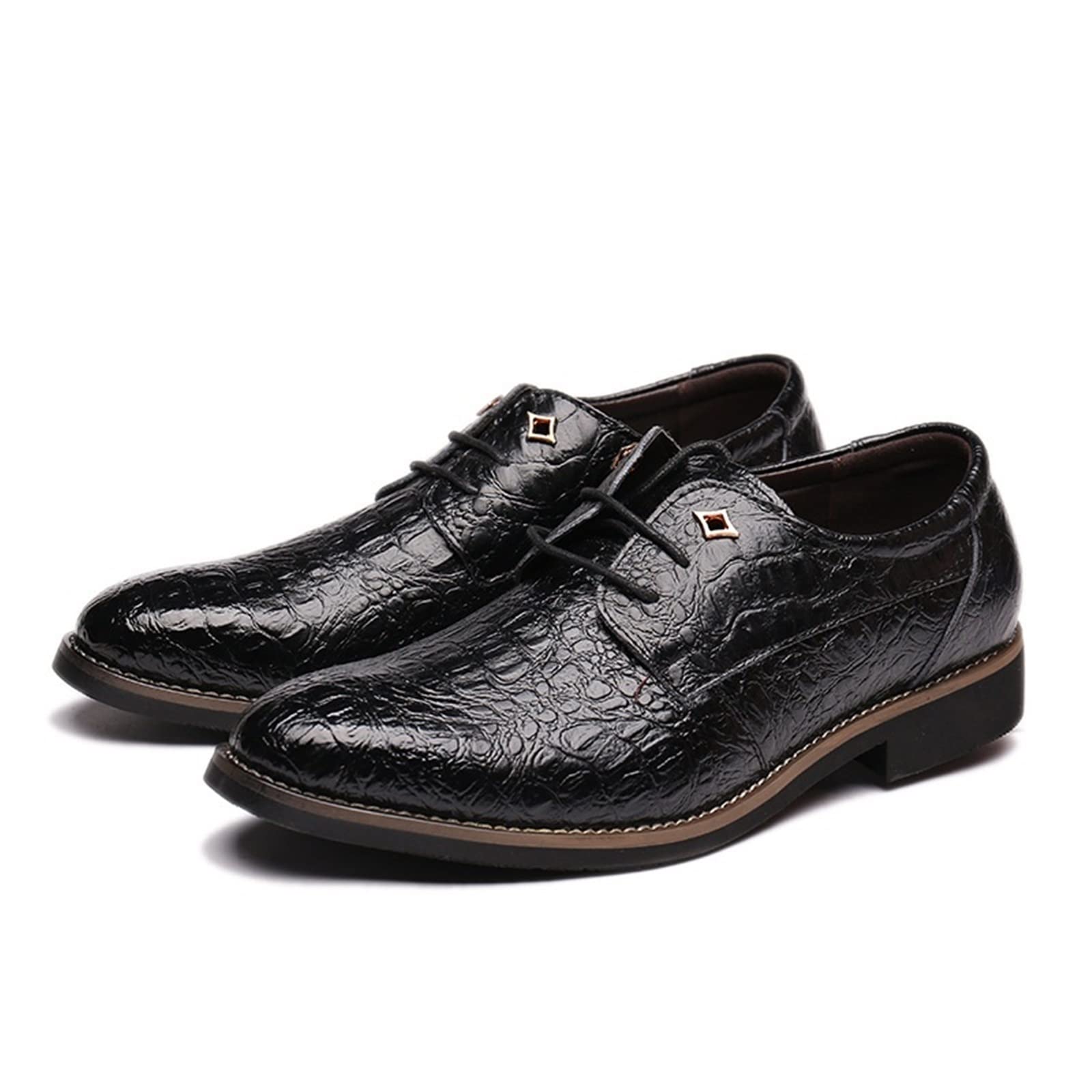 ETZRYSYB Mens leather shoes Mens Formal Shoes Genuine Leather Brown Dress Crocodile Shoes Black Shoes Men Blue(7.5)