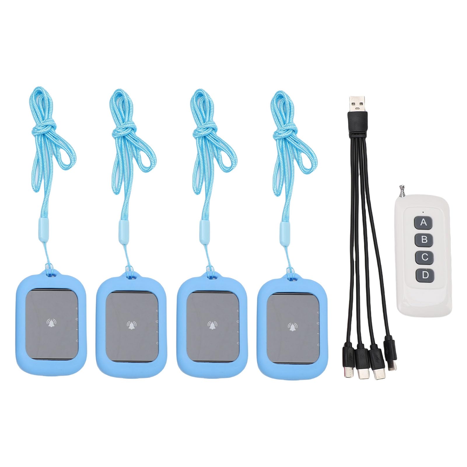 Asixxsix Système de Téléavertisseur de Restauration, 800 M de Longue Distance Système D'appel sans Fil 4 Bipeurs Breeurs de File D'attente Client Buzzer pour Les Camions de Restauration (Blue)