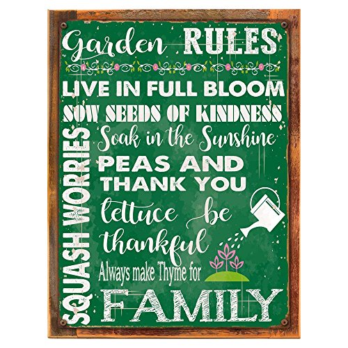 Homebody Accents Wood-Framed Green Garden Rules Metal Sign, Spring, Country