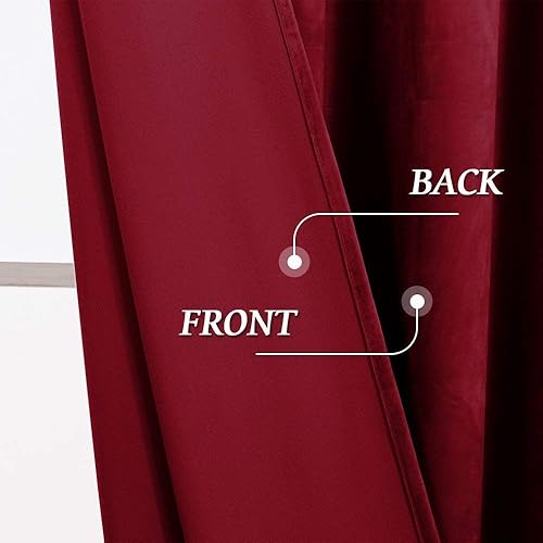 Miniatura 4 de RYB HOME Cortinas de terciopelo rojo de 84 pulgadas, cortinas súper suaves para oscurecer la habitación, cortinas con aislamiento térmico, paneles