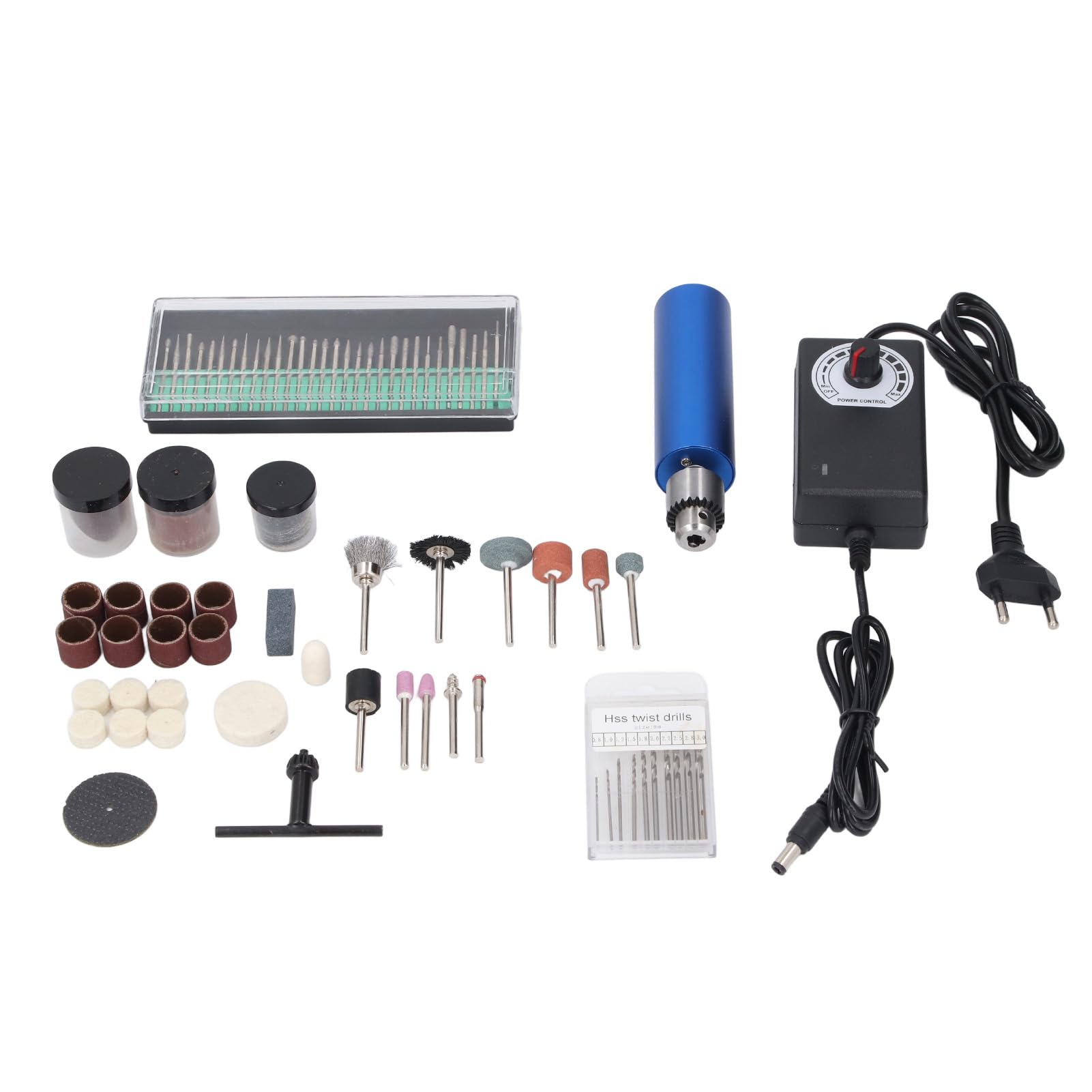 Kit de accesorios para herramientas rotativas de 148 piezas con regulación continua de velocidad de 13000 RPM Mini molino eléctrico para metal y madera Rango de portabrocas de 0,3