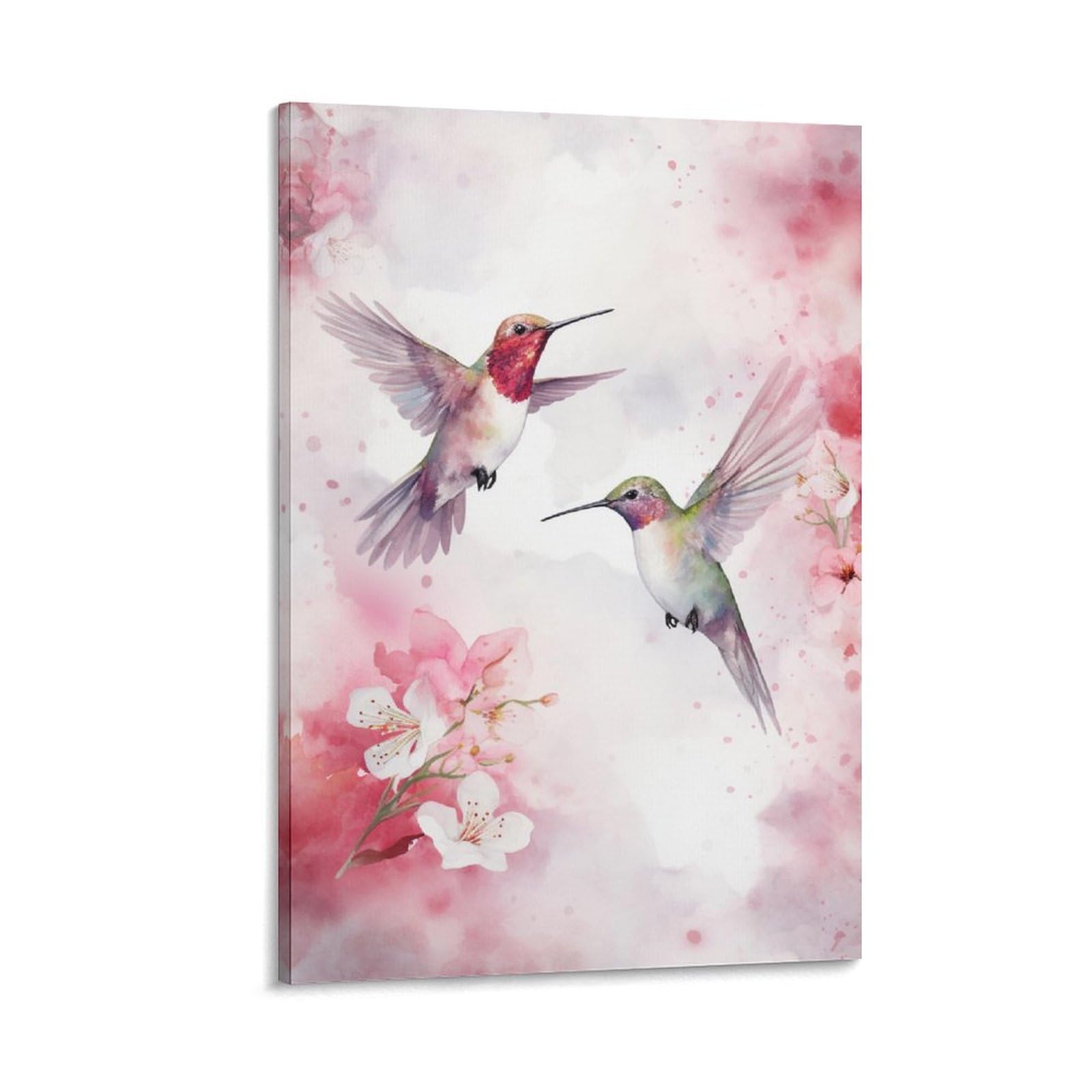 FOCCAR Romantic Hummingbird Wall Art Prints Gorgeous Animal Colorful Flower Bird Pictures on Canvas Poster Wall Decor for Bedroom Home Decorations