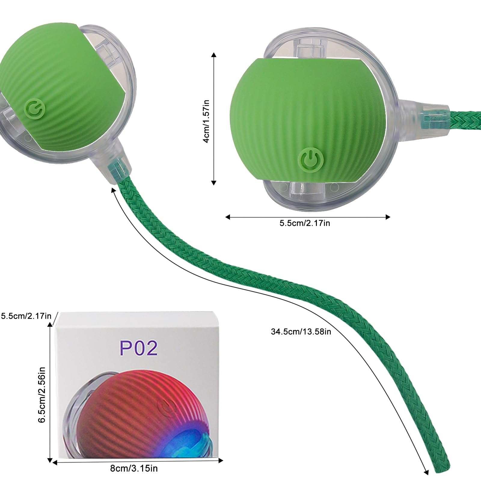 Interactive Cat Dog Toy Ball: Indoor Automatic Moving Smart Rolling Fun Pet Game with Led Light and Tail for Motion Activated, Kitten Puppy Present, Chase Exercise, Hunting Simulation-Upgrade (Green)