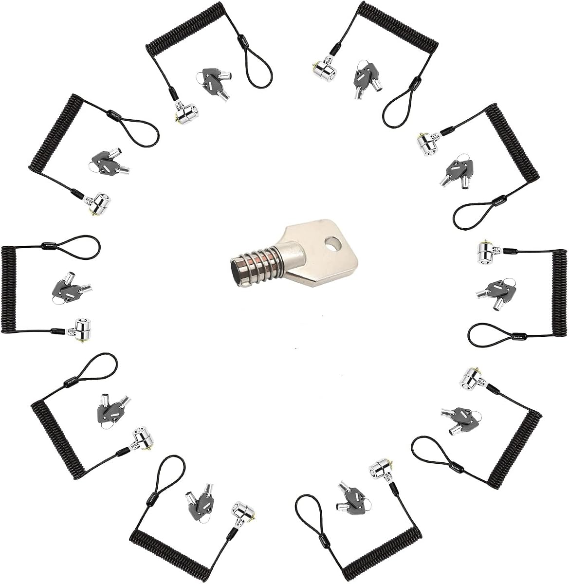 Paquete de 10 candados de cable de seguridad para computadora portátil, candado de cable retráctil de 6,2 pies para computadoras portátiles, monitores y otros dispositivos (llave diferente + llave maestra)