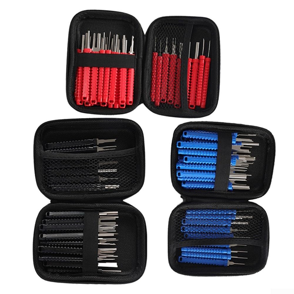 Kit di 21 estrattori di terminali per connettori elettrici e riparazione cavi con ganci angolati e acciaio inossidabile (rosso)